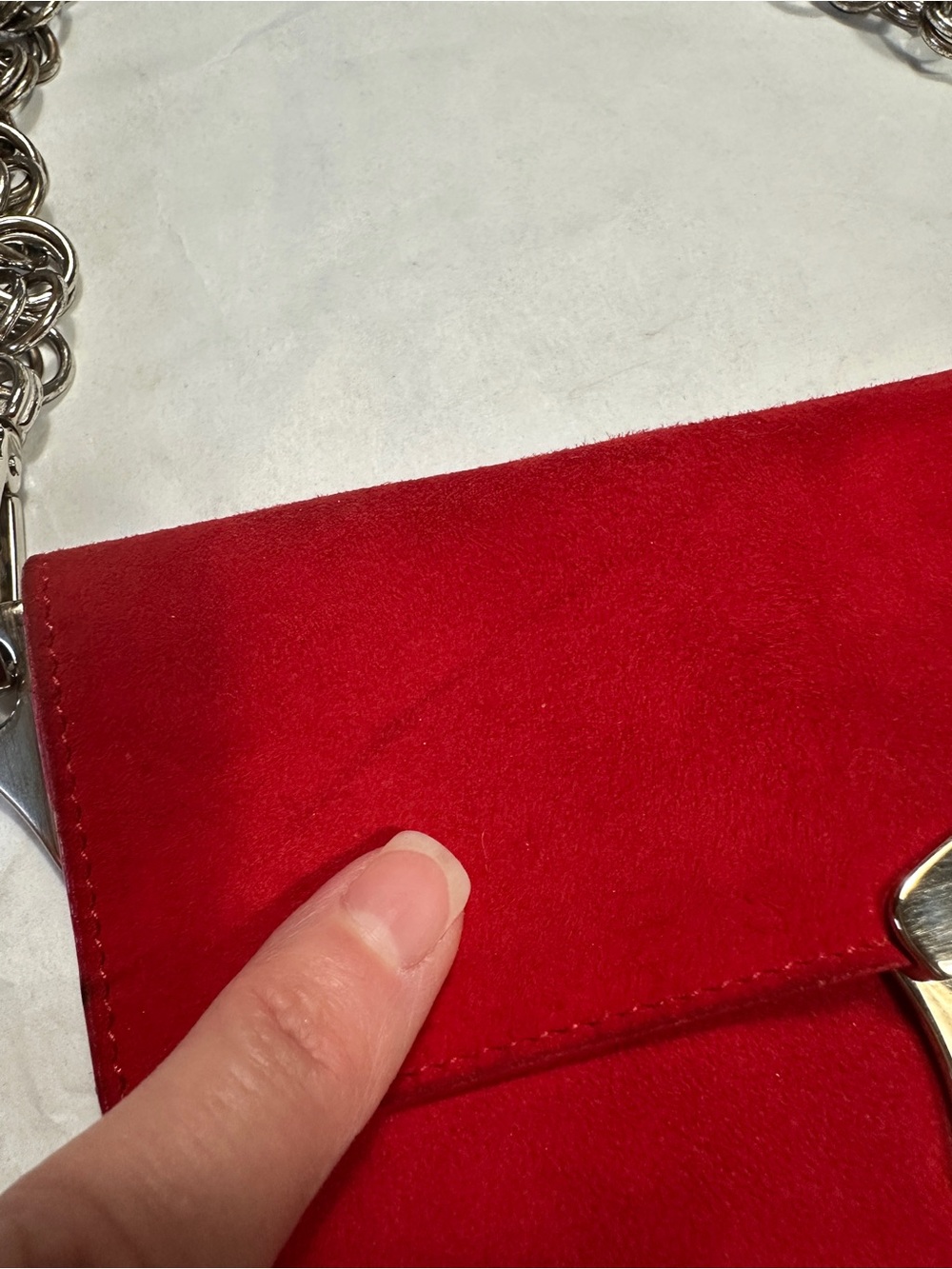 Prada Red Suede Mini Shoulder Bag with Silver Chain - Picture 12 of 13